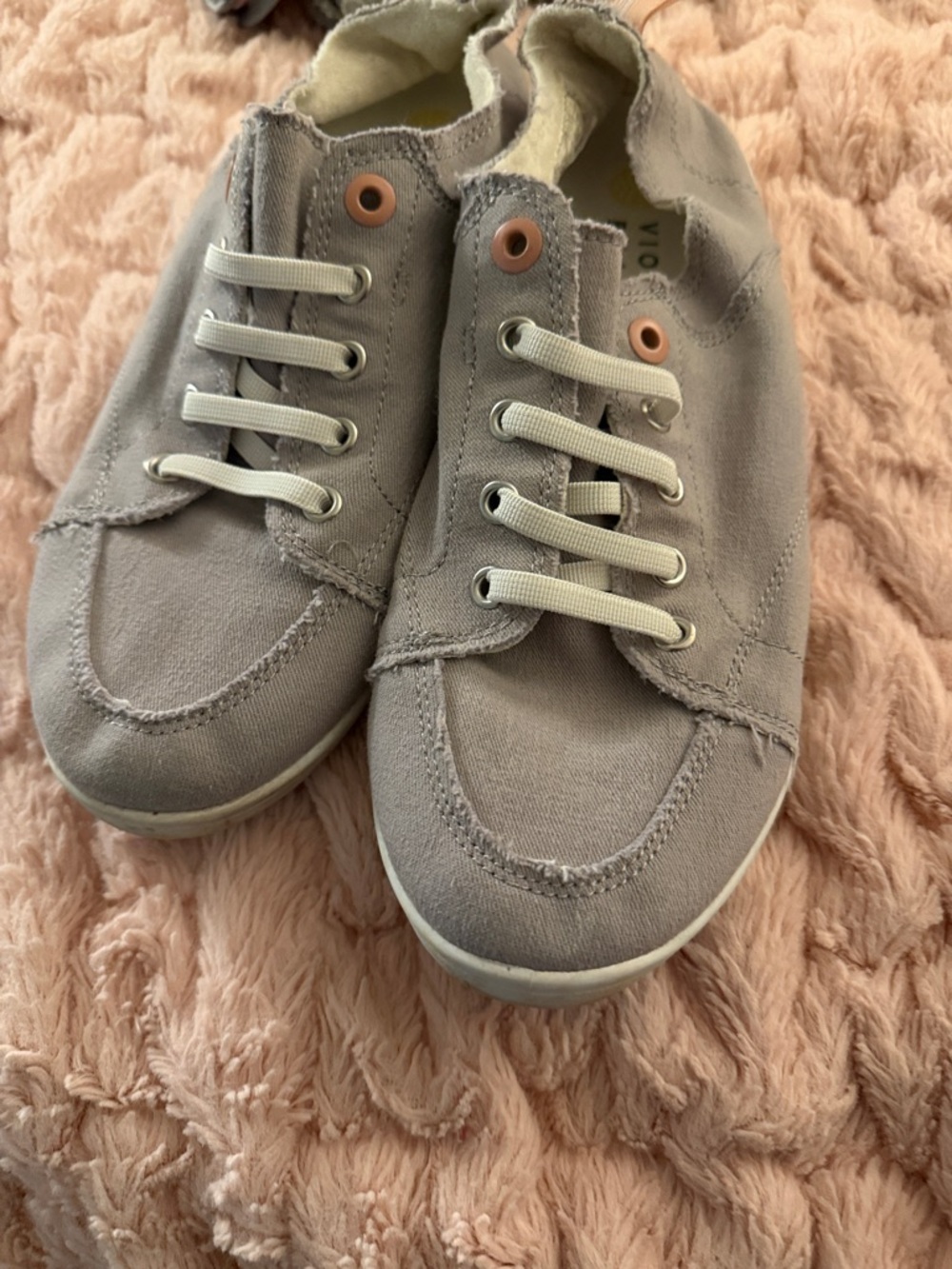 Vionic Beach Slip-On Canvas Sneakers in Gray with Pink Eyelets - Picture 8 of 11